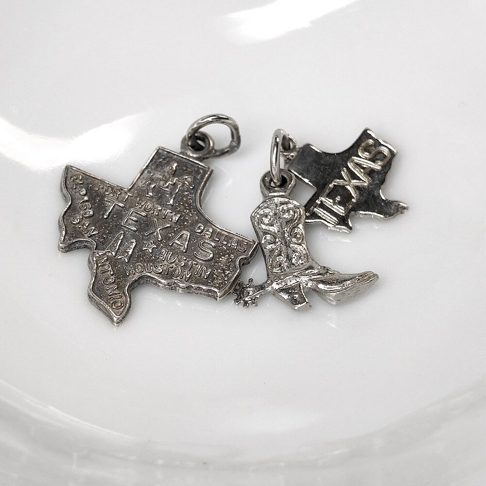 Vintage TEXAS Charm Set of 2 Sterling & Nickle Silver Travel Boot State 60s-70s - Picture 5 of 8